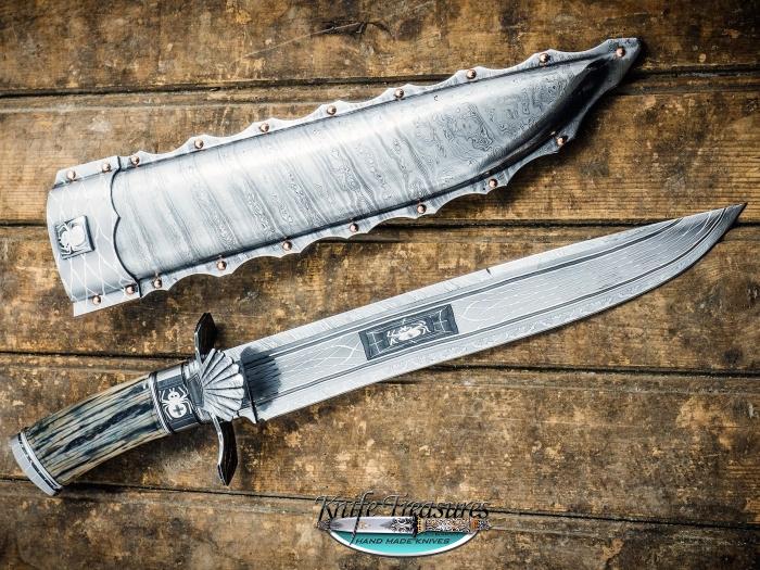 Custom Fixed Blade, N/A, Damascus Steel by Maker, Fossilized Mammoth Knife made by Michael Andersson 