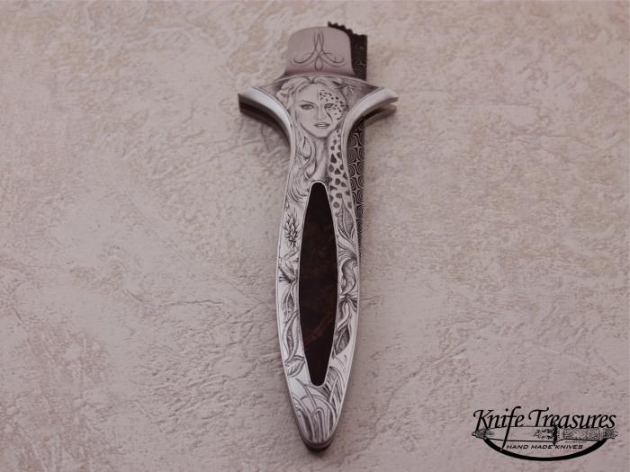 Custom Folding-Inter-Frame, Liner Lock, Double Twist Damascus, Agate Knife made by Shaun/Sharla Hansen