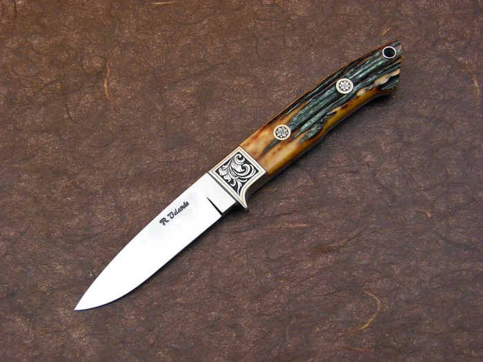 Custom Fixed Blade, N/A, ATS-34 Steel, Amber Stag Knife made by Ricardo  Velarde