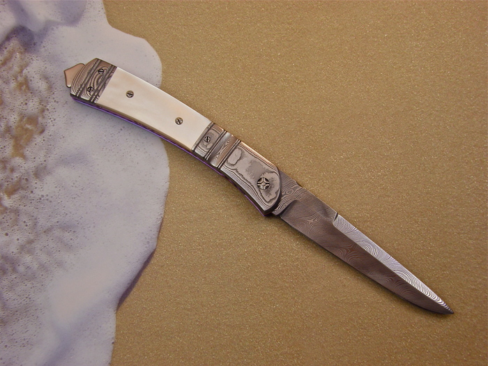 Custom Folding-Bolster, Liner Lock, Damascus Steel, Mother Of Pearl Knife made by Jason Williams