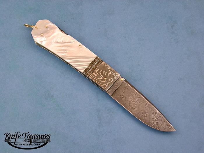 Custom Folding-Bolster, Lock Back, Damascus Steel by Maker, Mother Of Pearl Knife made by Barry Davis