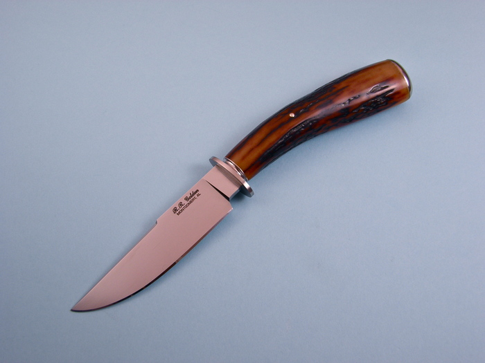 Custom Fixed Blade, N/A, CPM-154cm, Amber Stag Knife made by Randy Golden