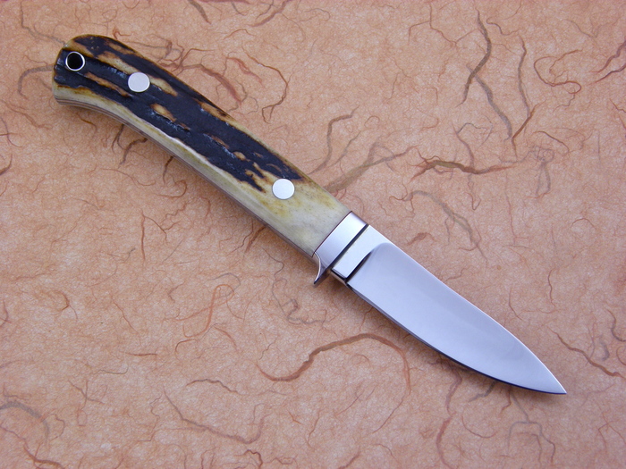 Custom Fixed Blade, N/A, ATS-34 Steel, Natural Stag Knife made by Steve SR Johnson