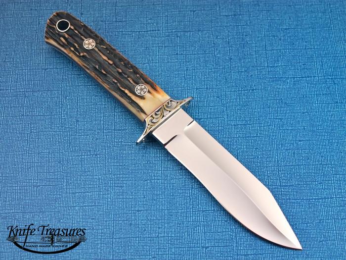 Custom Fixed Blade, N/A, ATS-34 Stainless Steel, Natural Stag Knife made by Steve SR Johnson
