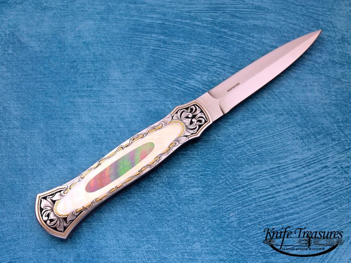 Custom Folding-Inter-Frame, Lock Back, ATS-34 Stainless Steel, Mother Of Pearl & Gold Lip Pearl Knife made by Warren Osborne