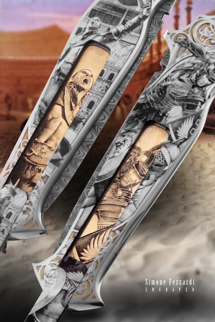 Custom Folding-Inter-Frame, Lock Back, Mike Norris Ladder Pattern Damascus	, 420 Stainless Steel Knife made by Warren Osborne