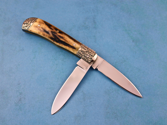 Custom Folding-Bolster, Slip Joint, 154 CM, Natural Stag Knife made by Steve Hoel