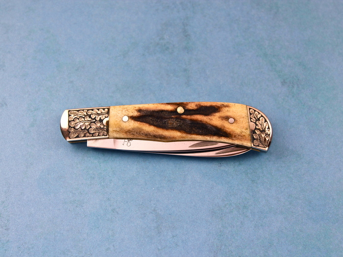 Custom Folding-Bolster, Slip Joint, 154 CM, Natural Stag Knife made by Steve Hoel