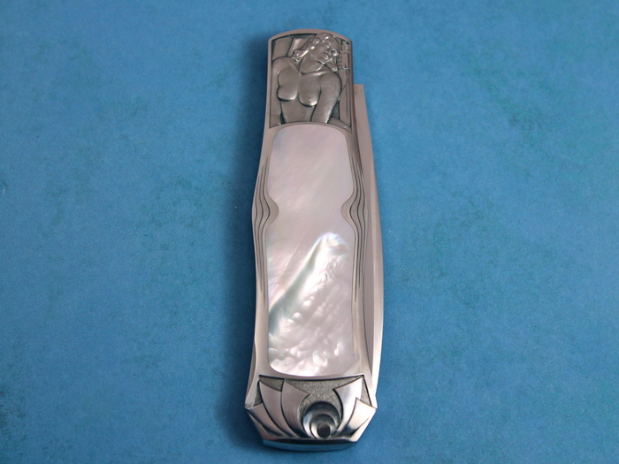 Custom Folding-Inter-Frame, Lock Back, ATS-34 Stainless Steel, Mother Of Pearl Knife made by Steve Hoel