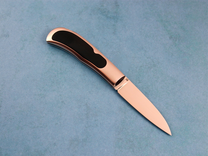 Custom Folding-Inter-Frame, Lock Back, ATS-34 Stainless Steel, Black Buffalo Horn Knife made by Steve Hoel