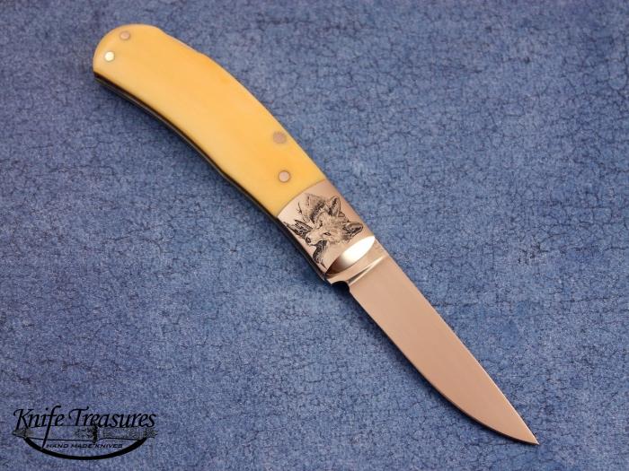 Custom Folding-Bolster, N/A, ATS-34 Stainless Steel, Yellow Micarta Knife made by Steve Hoel