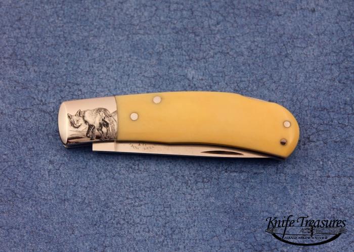 Custom Folding-Bolster, N/A, ATS-34 Stainless Steel, Yellow Micarta Knife made by Steve Hoel