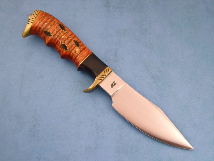 Custom Fixed Blade, N/A, Forged 5160 Carbon Steel, Tiger Striped Maple with wire inlays Knife made by Jay Hendrickson