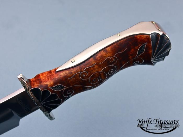 Custom Fixed Blade, N/A, Forged 5160 Carbon Steel, Tiger Maple Scabbard w/inlays Knife made by Jay Hendrickson