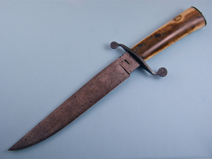 Custom Fixed Blade, N/A, Damascus Steel by Maker, Walrus Ivory Knife made by Ed Caffrey
