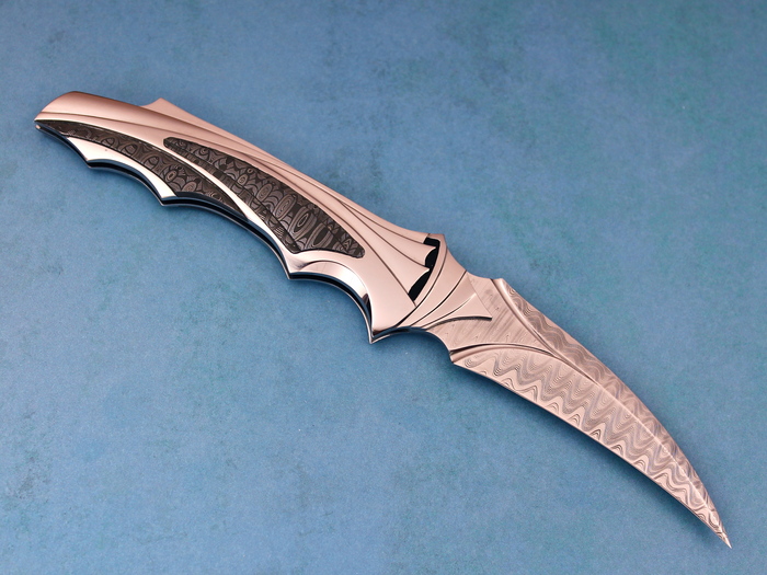 Custom Folding-Inter-Frame, Lock Back, Damascus Steel, Damascus Inlay Knife made by Ronald Best