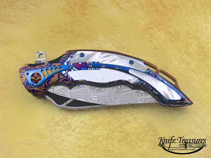 Custom Folding-Inter-Frame, Liner Lock, T&T Damasteel, Mother Of Pearl Knife made by Ronald Best
