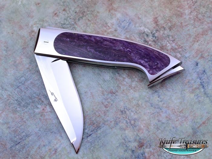 Custom Folding-Inter-Frame, Tail Lock, ATS-34 Stainless Steel, Charoite Knife made by Charly Bennica