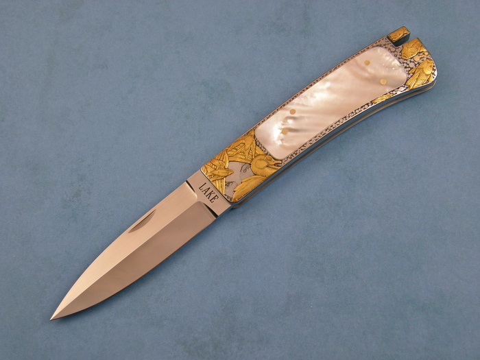Custom Folding-Inter-Frame, Tail Lock, ATS-34 Steel, Mother Of Pearl Knife made by Ron Lake