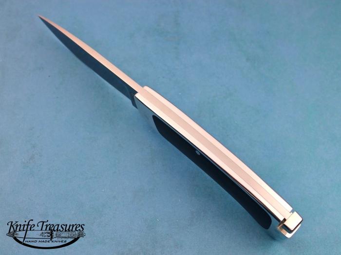 Custom Folding-Inter-Frame, Tail Lock, ATS-34 Stainless Steel, Brown Micarta Knife made by Ron Lake