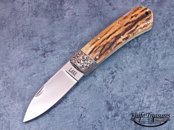 Custom Folding-Bolster, Lock Back, ATS-34 Stainless Steel, Stag Knife made by Ron Lake