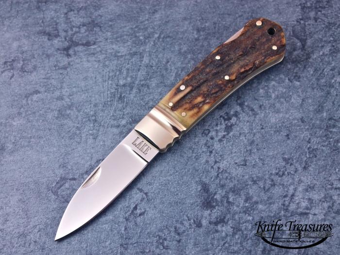 Custom Folding-Bolster, Lock Back, ATS-34 Stainless Steel, Natural Stag Knife made by Ron Lake