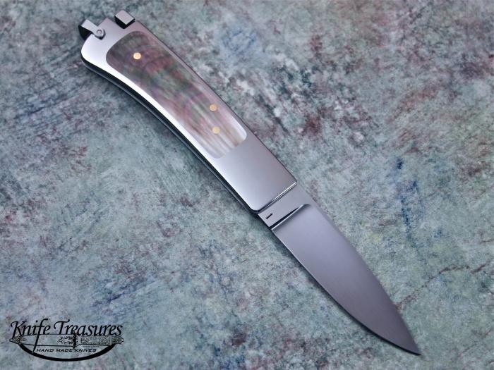 Custom Folding-Inter-Frame, Tail Lock, ATS-34 Stainless Steel, Black Lip Pearl Knife made by Ron Lake