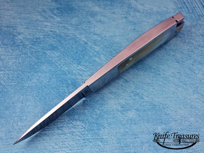 Custom Folding-Inter-Frame, Tail Lock, ATS-34 Stainless Steel, Gold Lip Pearl Knife made by Ron Lake
