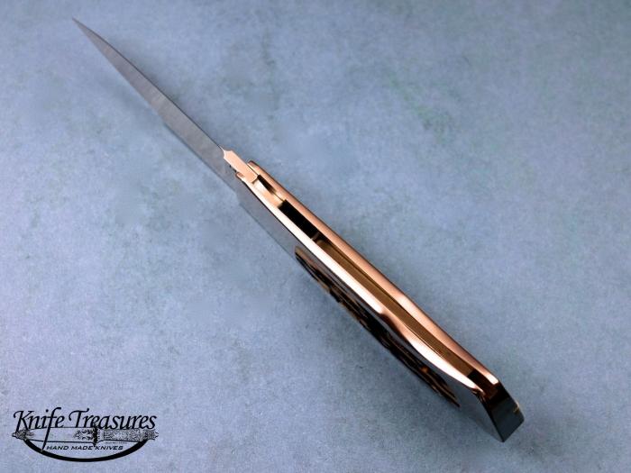 Custom Folding-Inter-Frame, Lock Back, ATS-34 Stainless Steel, Amber Stag Knife made by Ron Lake