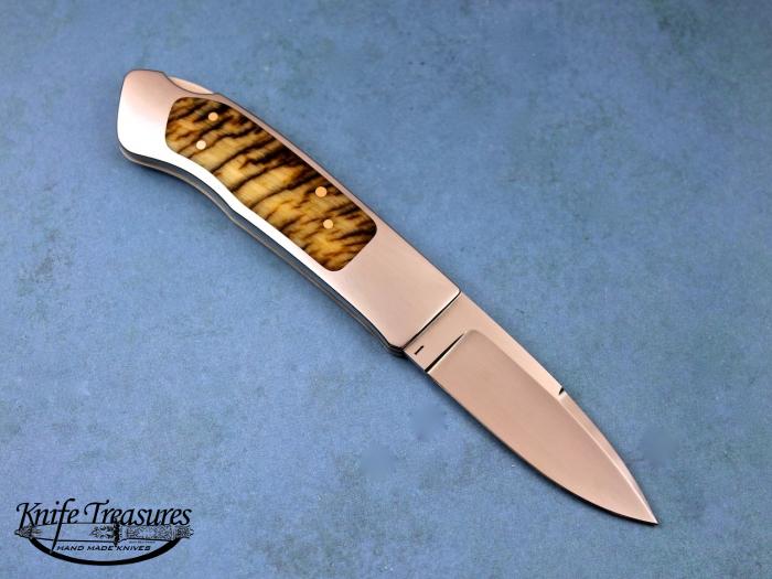 Custom Folding-Inter-Frame, Lock Back, ATS-34 Stainless Steel, Sheep Horn Knife made by Ron Lake