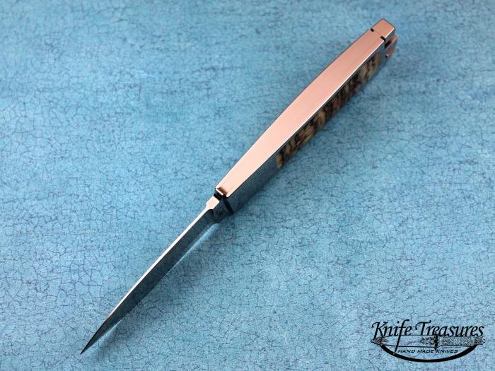 Custom Folding-Inter-Frame, Tail Lock, ATS-34 Stainless Steel, Sheep Horn Knife made by Ron Lake