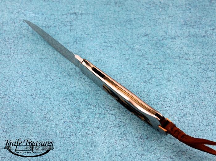Custom Folding-Bolster, Tail Lock, ATS-34 Stainless Steel, Amber Stag Knife made by Ron Lake
