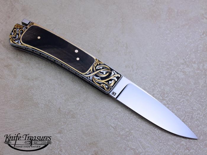 Custom Folding-Inter-Frame, Tail Lock, ATS-34 Stainless Steel, Rocky Mountain Sheep Horn Knife made by Ron Lake