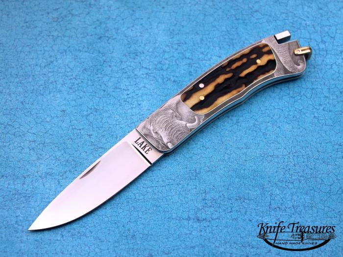 Custom Folding-Inter-Frame, Tail Lock, RWL-34 Steel, Stag Knife made by Ron Lake