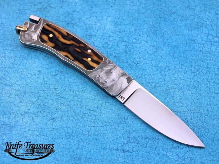 Custom Folding-Inter-Frame, Tail Lock, RWL-34 Steel, Stag Knife made by Ron Lake
