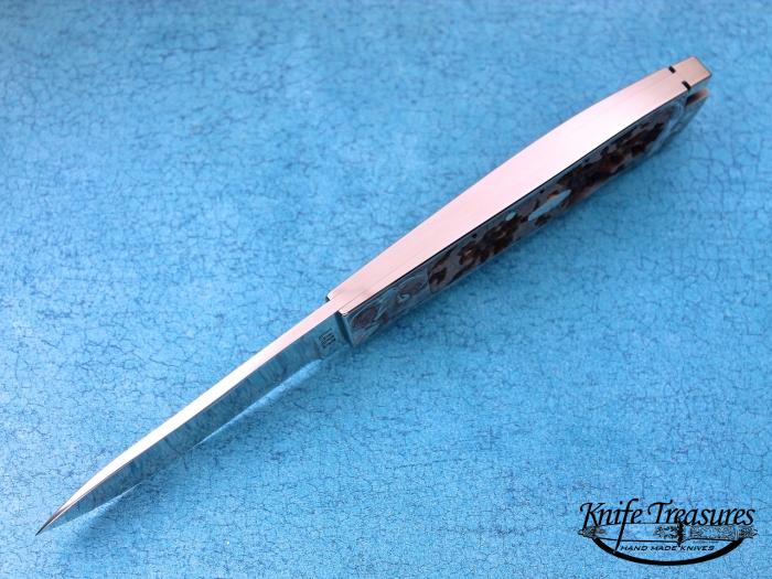 Custom Folding-Inter-Frame, Tail Lock, RWL-34 Steel, Elephant Bone Knife made by Ron Lake