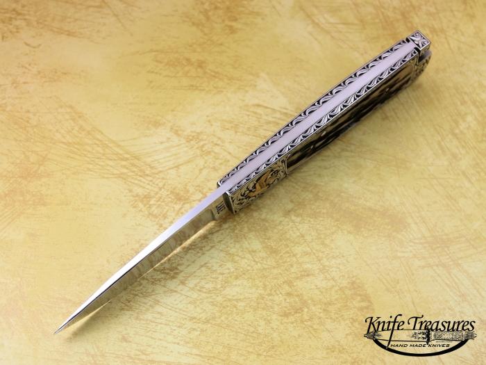 Custom Folding-Inter-Frame, Tail Lock, RWL-34 Steel, Stag Knife made by Ron Lake