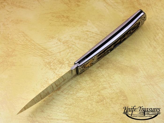 Custom Folding-Inter-Frame, Tail Lock, RWL-34 Steel, Stag Knife made by Ron Lake