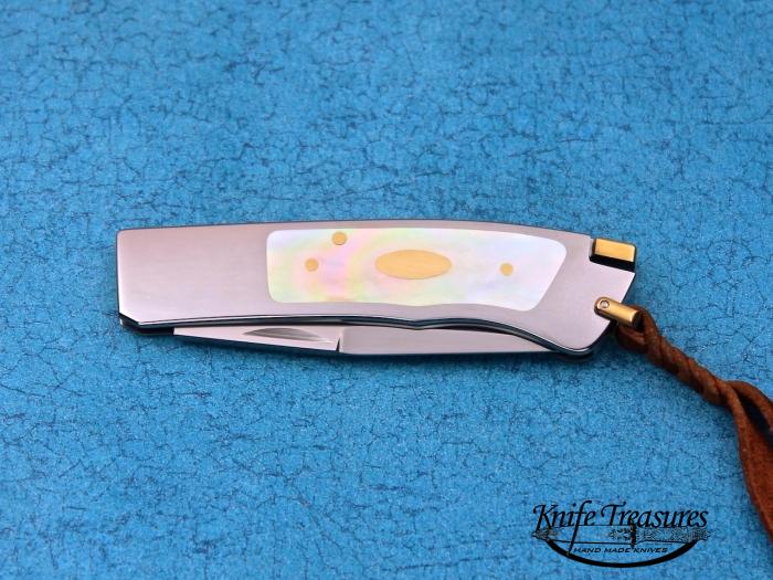 Custom Folding-Inter-Frame, Tail Lock, ATS-34 Stainless Steel, Gold Lip Pearl Knife made by Ron Lake