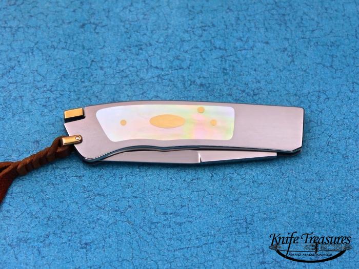 Custom Folding-Inter-Frame, Tail Lock, ATS-34 Stainless Steel, Gold Lip Pearl Knife made by Ron Lake