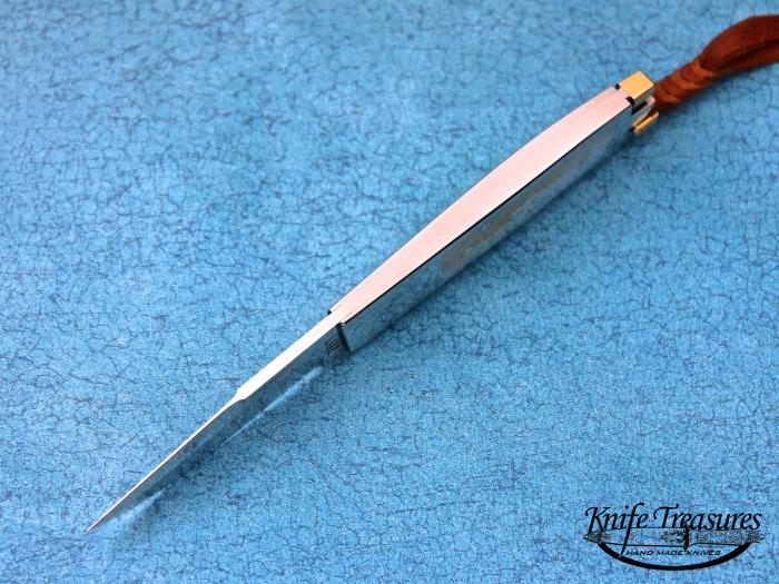 Custom Folding-Inter-Frame, Tail Lock, ATS-34 Stainless Steel, Gold Lip Pearl Knife made by Ron Lake