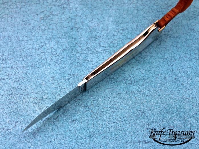 Custom Folding-Inter-Frame, Tail Lock, ATS-34 Stainless Steel, Gold Lip Pearl Knife made by Ron Lake