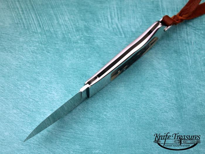 Custom Folding-Inter-Frame, Lock Back, RWL-34 Stainless Steel, Red Amber Stag Knife made by Ron Lake
