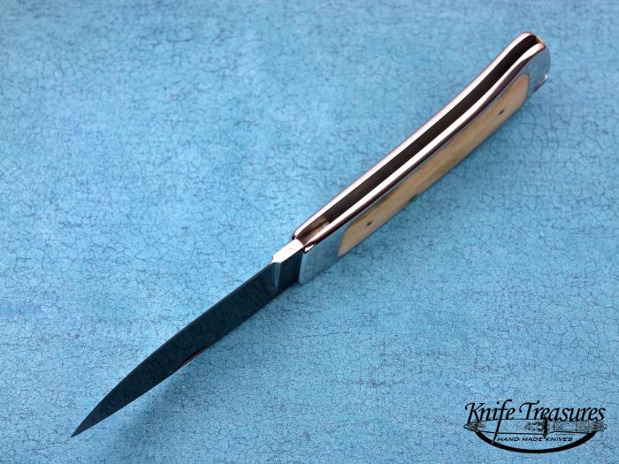Custom Folding-Inter-Frame, Tail Lock, A-2 Stainless Steel, Stag Bone Knife made by Ron Lake