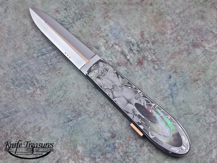 Custom Folding-Inter-Frame, Lock Back, ATS-34 Stainless Steel, Black Lip Pearl Knife made by Antonio Fogarizzu