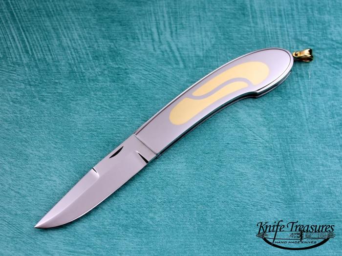 Custom Folding-Inter-Frame, Lock Back, ATS-34 Stainless Steel, 18 Karat Gold Knife made by Antonio Fogarizzu