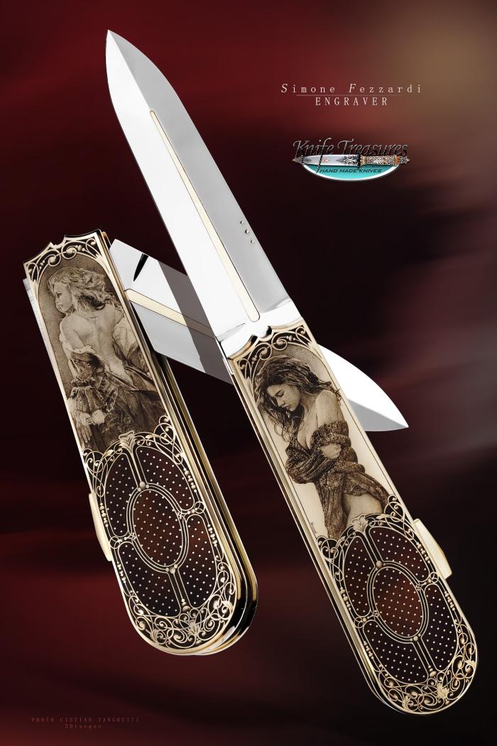 Custom Folding-Inter-Frame, N/A, ATS-34 Stainless Steel	, Pen shell W/Gold Pins  Knife made by Antonio Fogarizzu