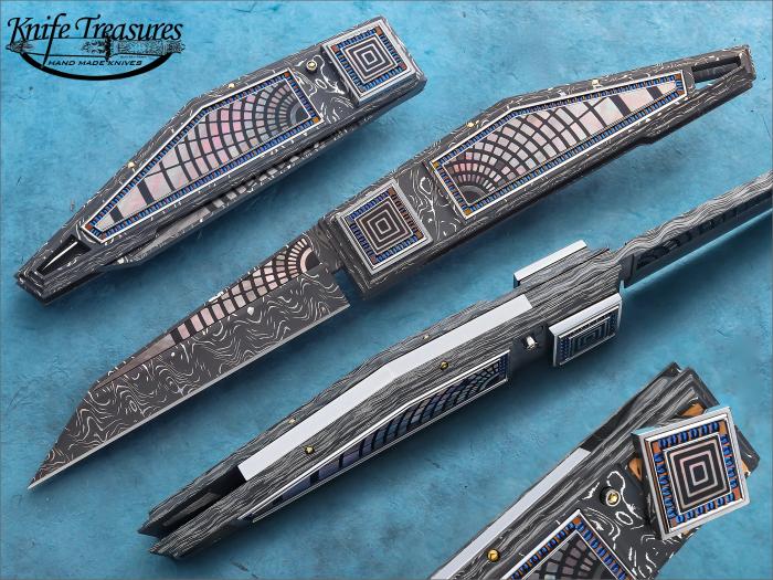 Custom Folding-Inter-Frame, Cube Lock, ATS-34 Stainless Steel, Black Lip Pearl/Bakelite Knife made by Antonio Fogarizzu