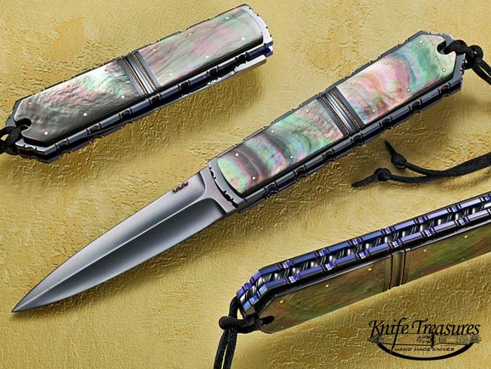 Custom Folding-Bolster, Liner Lock, Blued ATS- 34, Black Lip Pearl Knife made by Jim  Minnick