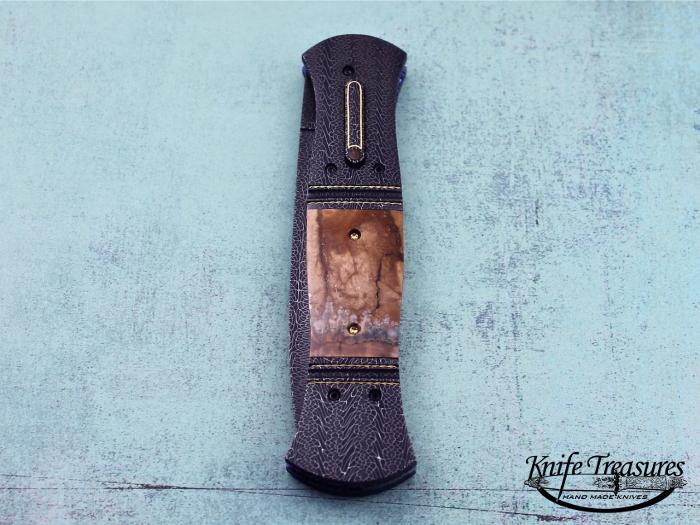 Custom Folding-Bolster, Liner Lock, Doug Ponzio Turkish Damascus, Fosslized Mammoth Tooth Knife made by Jim  Minnick